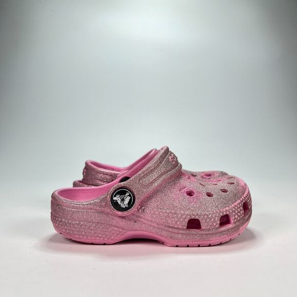 Crocs Classic Glitter Clog Pink Slip On Shoes Iconic Comfort 206992 Kids Size 7 - Picture 1 of 9